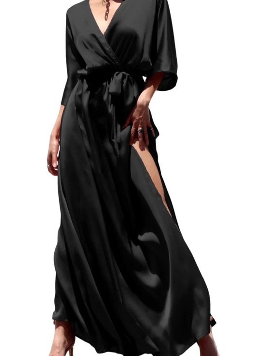 Dress Day Dresses & Skirts - Black Wrap Maxi Dress with Side Slit